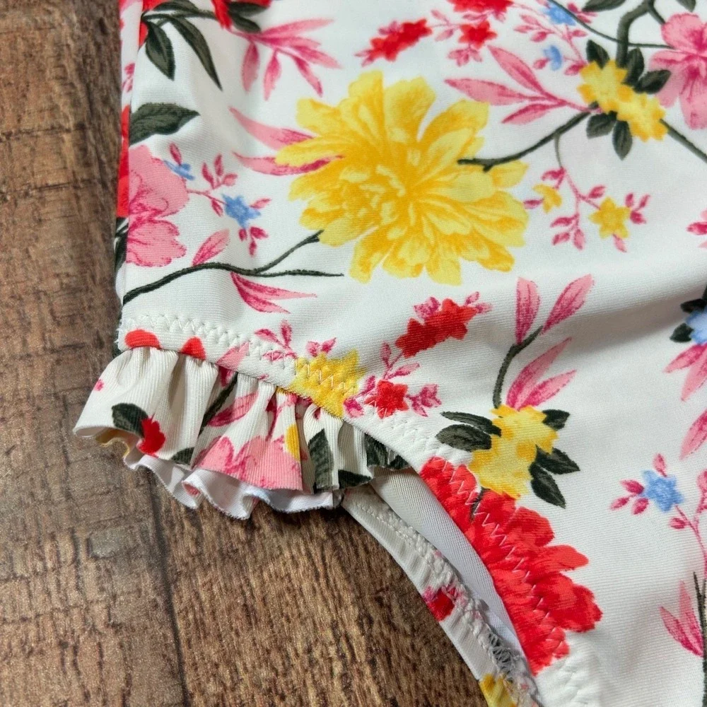 Old Navy Baby Girl Floral Long Sleeve Rash Guard One Piece Swimsuit Ruffle